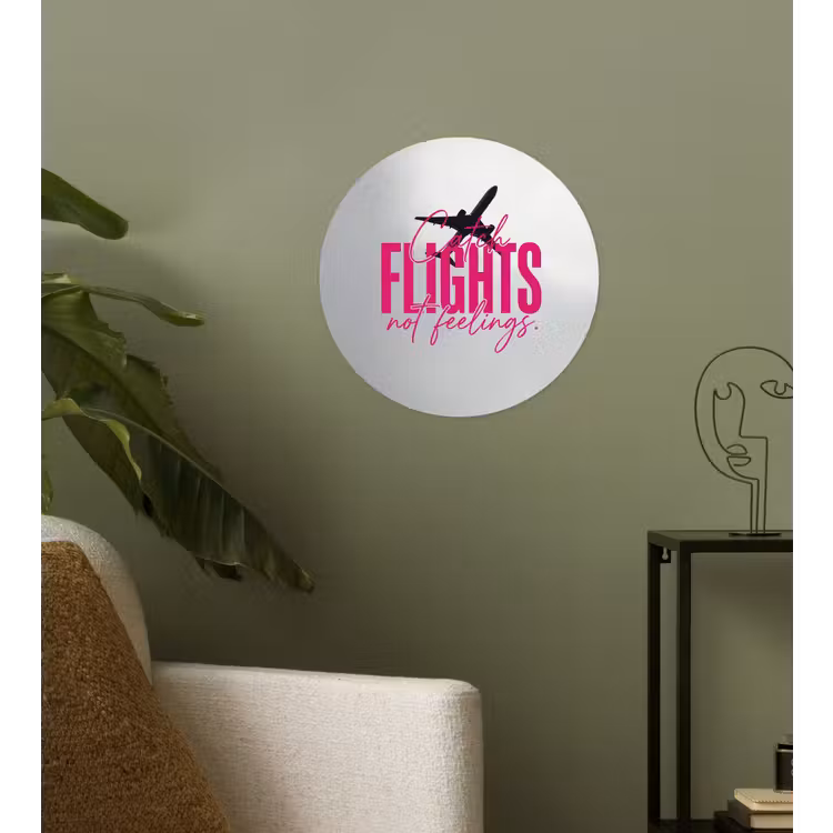 Catch flights not feelings - Vliegtuig - Roze Wandcirkel behangsticker klein -sfeer2