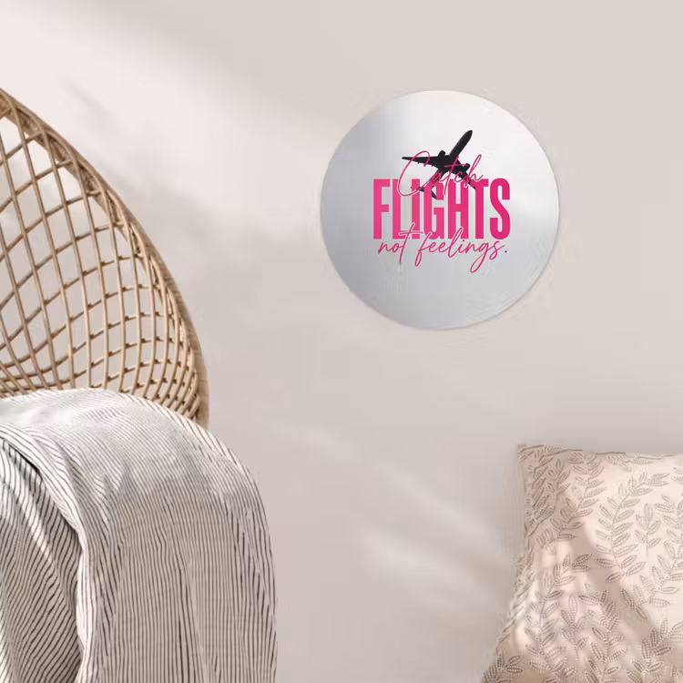 Catch flights not feelings - Vliegtuig - Roze Wandcirkel behangsticker klein -sfeer4