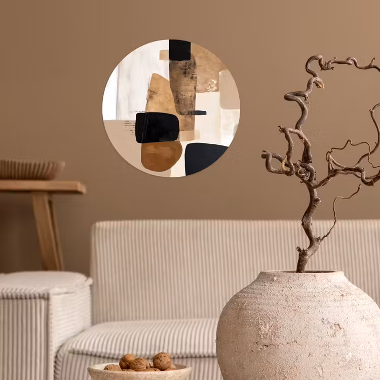 Vlakken - Abstract - Zwart - Strepen Wandcirkel behangsticker klein -sfeer1