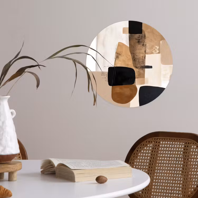 Vlakken - Abstract - Zwart - Strepen Wandcirkel behangsticker klein -sfeer3