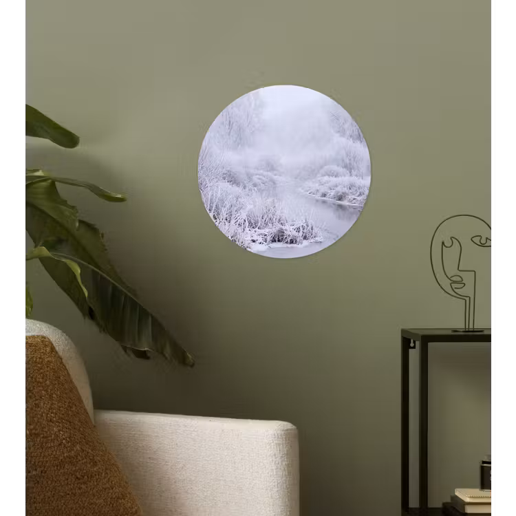 Rivier - Sneeuw - Bos - Winter - Schilderachtig Wandcirkel behangsticker klein -sfeer2