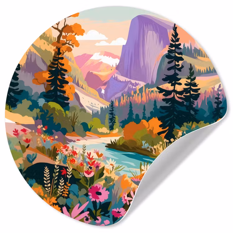 Rivier - Vallei vol bloemen - Levendig Wandcirkel behangsticker klein -3d
