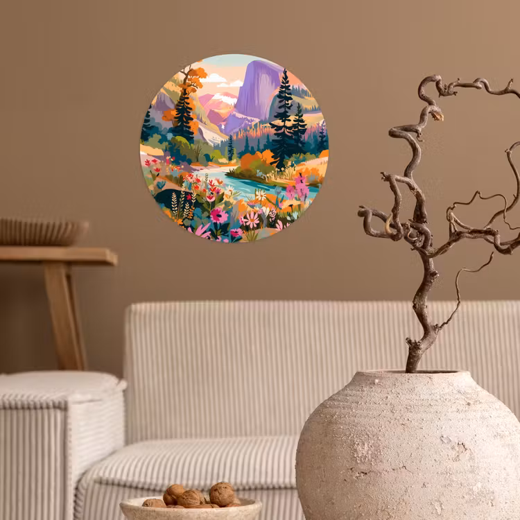 Rivier - Vallei vol bloemen - Levendig Wandcirkel behangsticker klein -sfeer1
