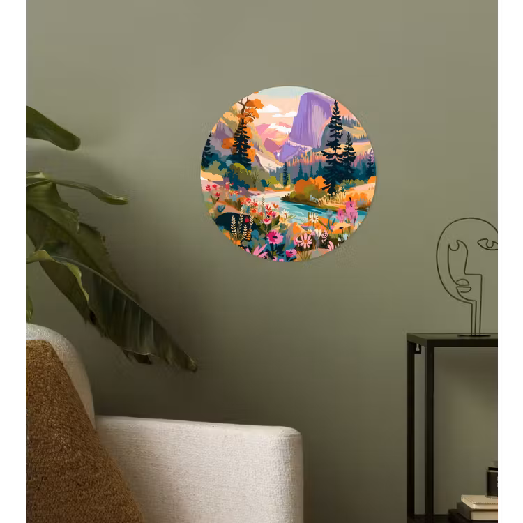 Rivier - Vallei vol bloemen - Levendig Wandcirkel behangsticker klein -sfeer2