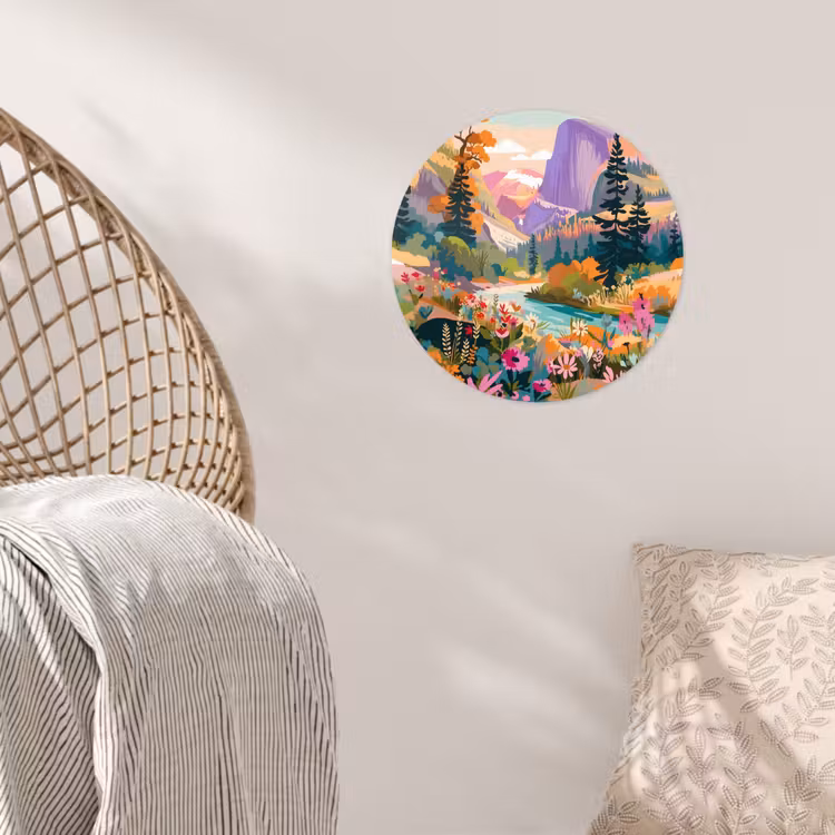 Rivier - Vallei vol bloemen - Levendig Wandcirkel behangsticker klein -sfeer4