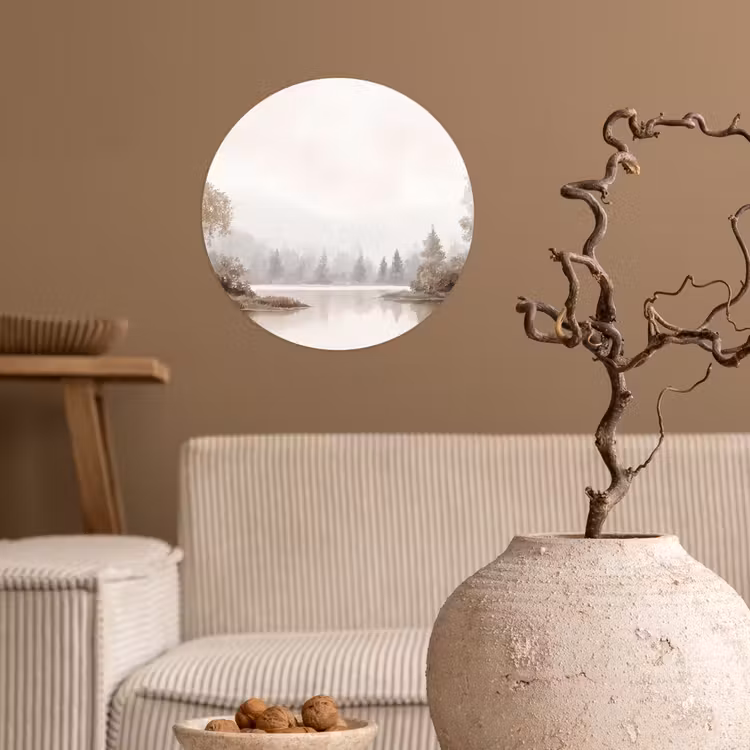 Rivierlandschap - Minimalistisch - Aardetinten Wandcirkel behangsticker klein -sfeer1