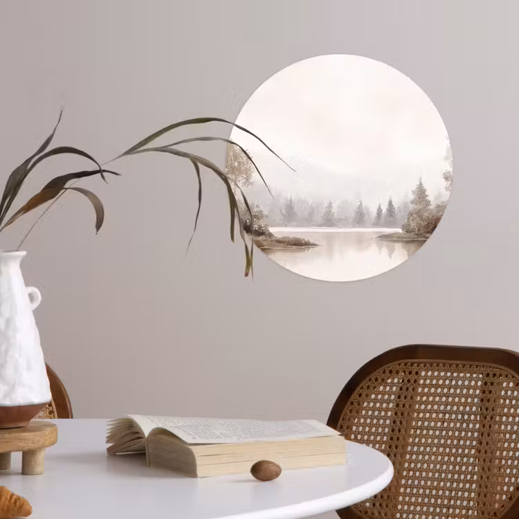 Rivierlandschap - Minimalistisch - Aardetinten Wandcirkel behangsticker klein -sfeer3