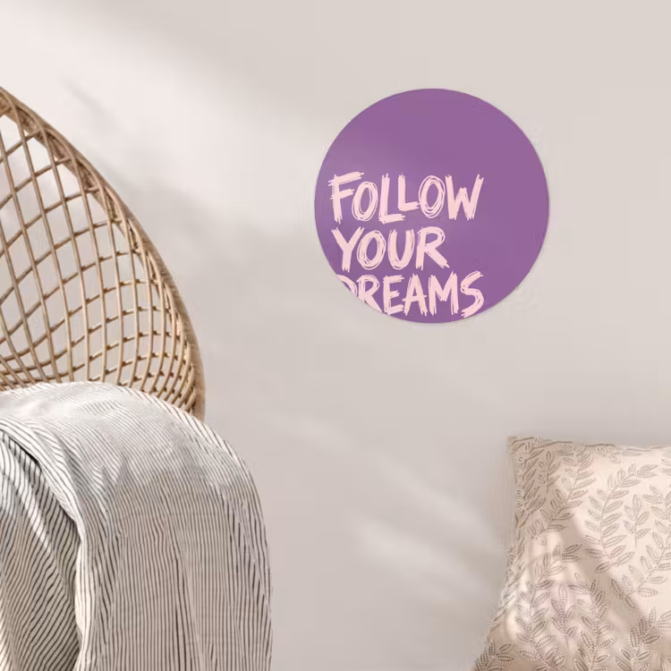 Follow your dreams - Paars - Penseeltextuur Wandcirkel behangsticker klein -sfeer4