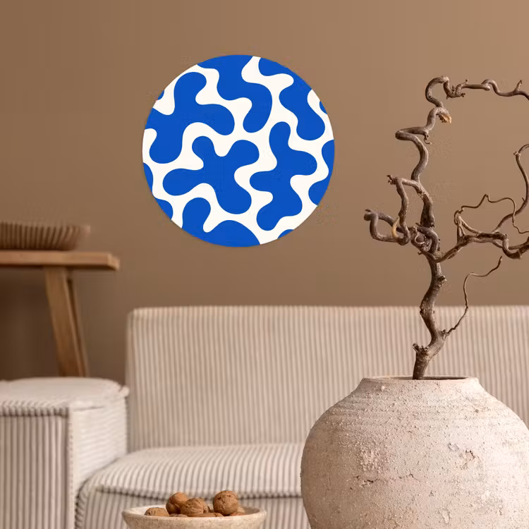 Vormen - Abstract - Blauw - Golven Wandcirkel behangsticker klein -sfeer1