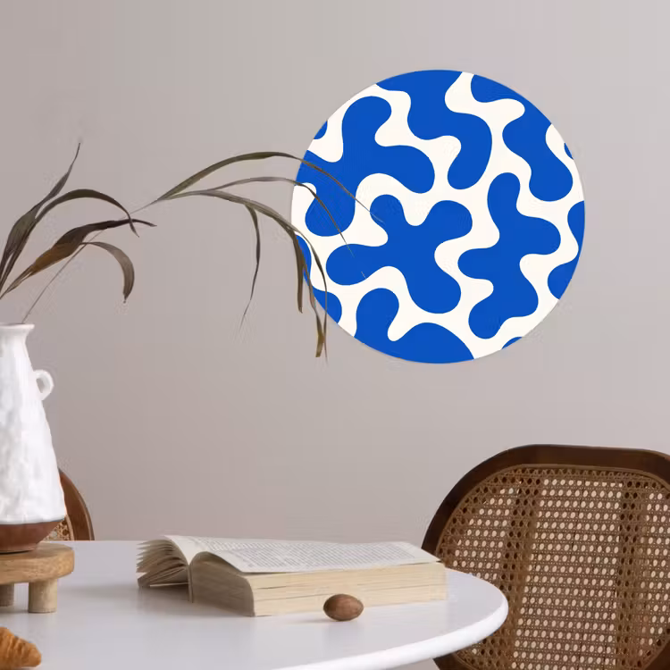 Vormen - Abstract - Blauw - Golven Wandcirkel behangsticker klein -sfeer3