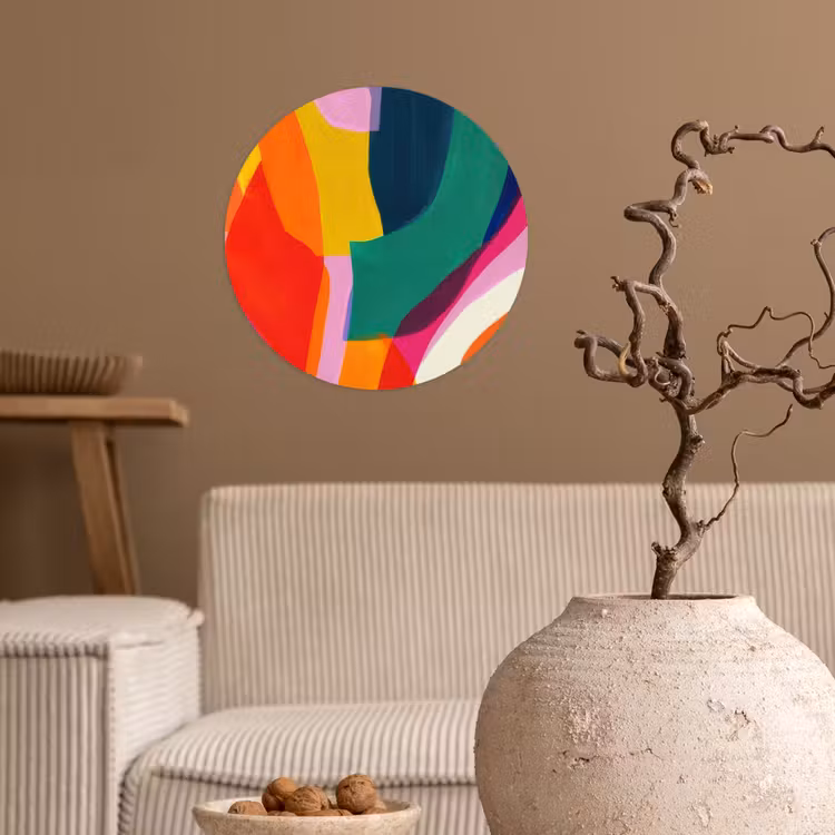 Vormen - Golvend - Abstract - Felroze Wandcirkel behangsticker klein -sfeer1
