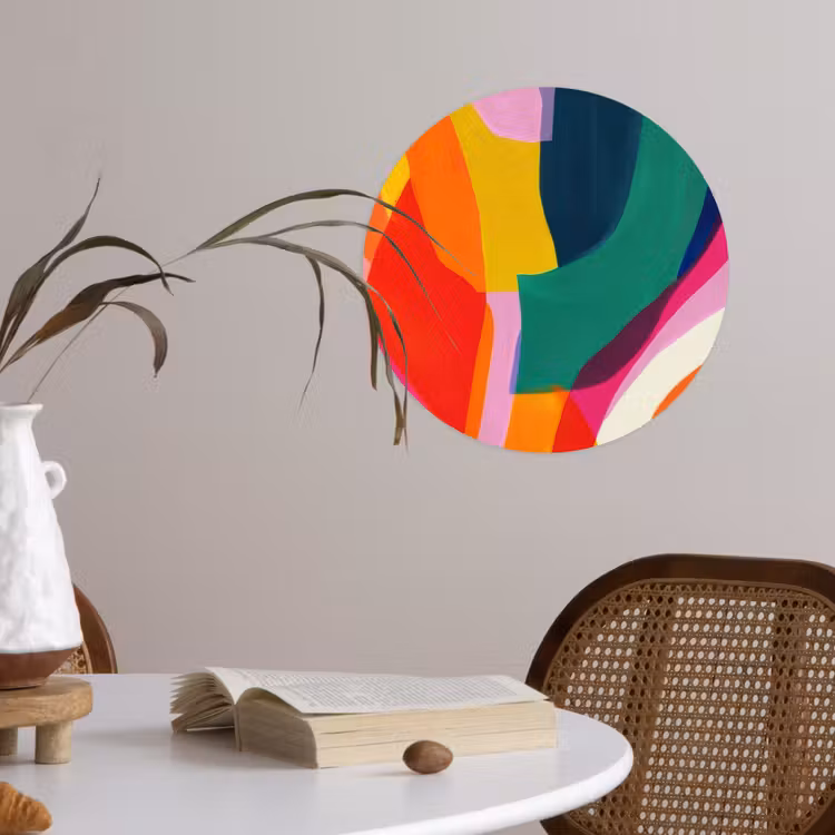 Vormen - Golvend - Abstract - Felroze Wandcirkel behangsticker klein -sfeer3