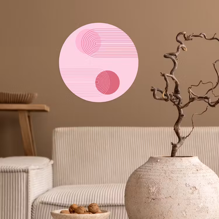 Vormen - Lijnen - Minimalistisch - Roze Wandcirkel behangsticker klein -sfeer1