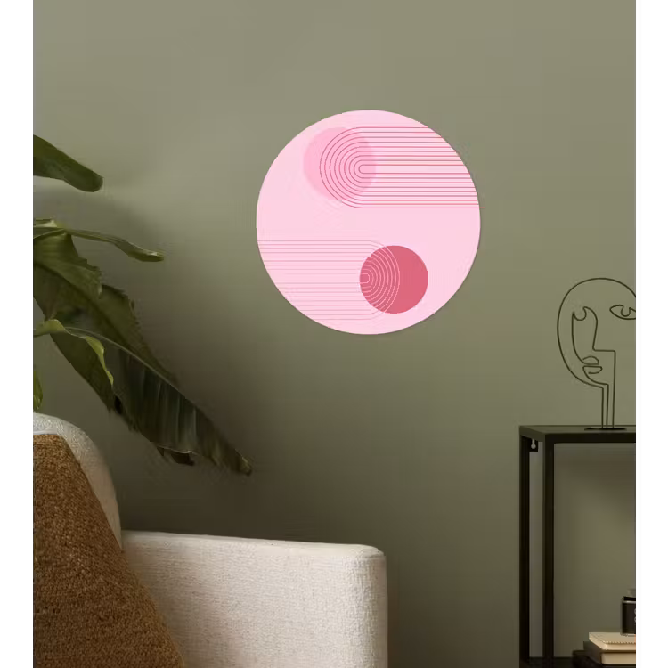 Vormen - Lijnen - Minimalistisch - Roze Wandcirkel behangsticker klein -sfeer2