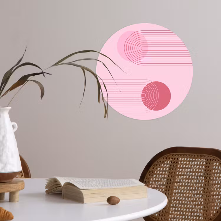 Vormen - Lijnen - Minimalistisch - Roze Wandcirkel behangsticker klein -sfeer3