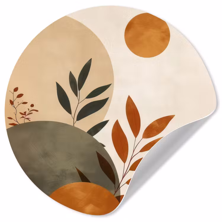 Vormen - Rond - Bladeren - Beige Wandcirkel behangsticker klein -3d
