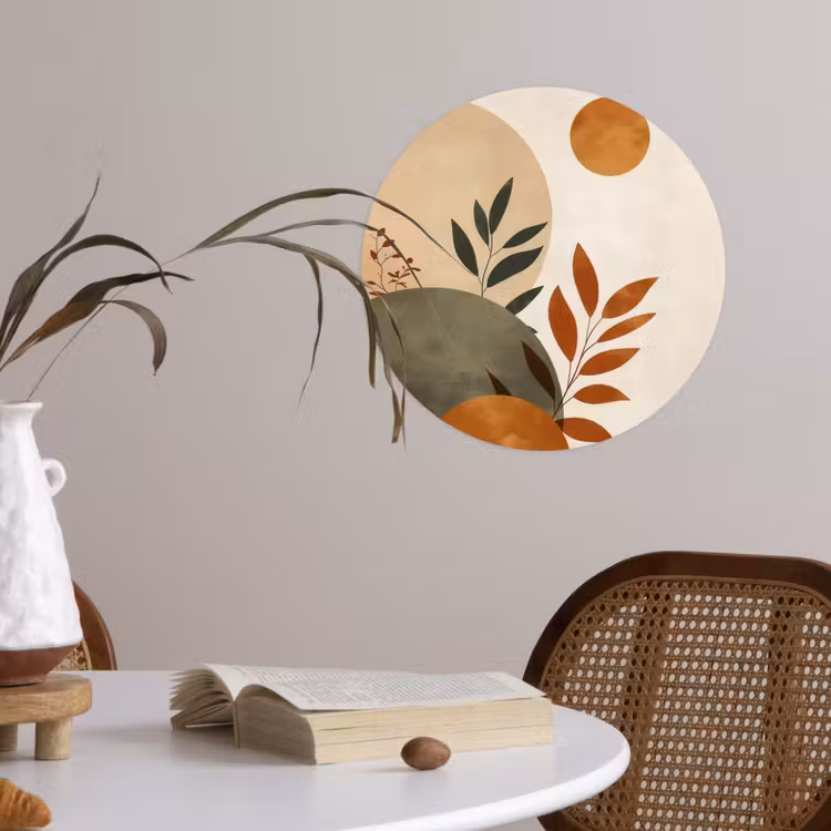 Vormen - Rond - Bladeren - Beige Wandcirkel behangsticker klein -sfeer3