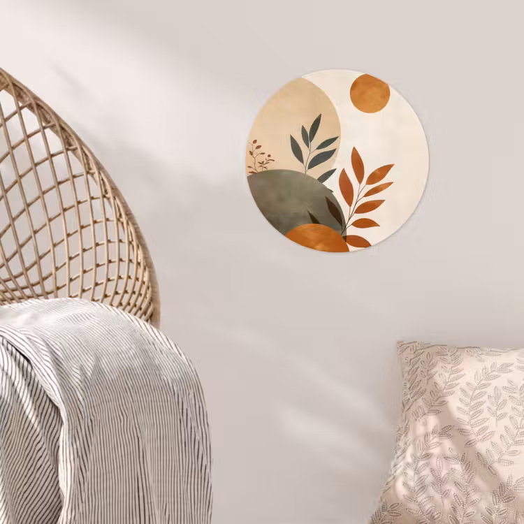 Vormen - Rond - Bladeren - Beige Wandcirkel behangsticker klein -sfeer4