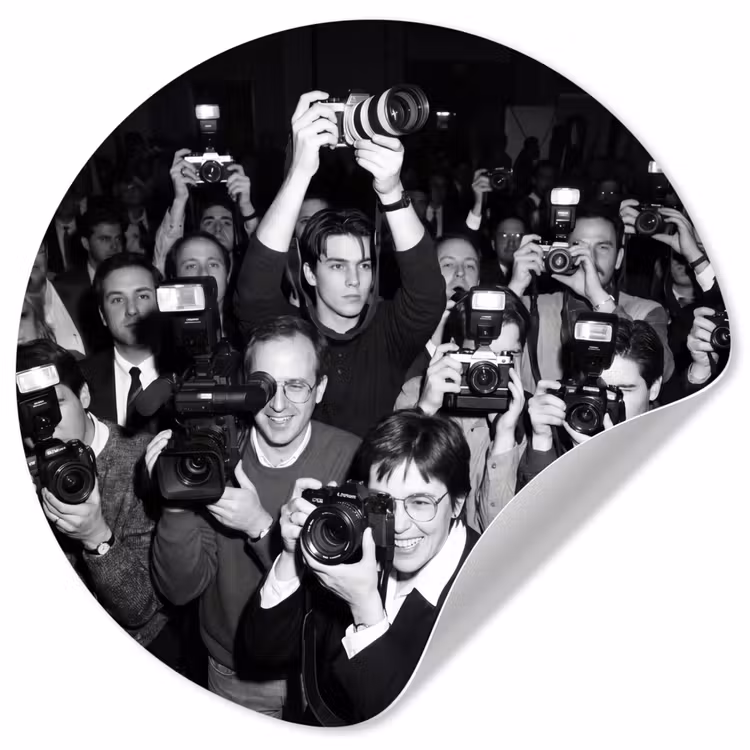 Fotografen - Menigte - Flitsers - Journalistiek Wandcirkel behangsticker klein -3d
