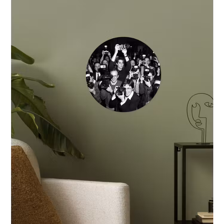Fotografen - Menigte - Flitsers - Journalistiek Wandcirkel behangsticker klein -sfeer2
