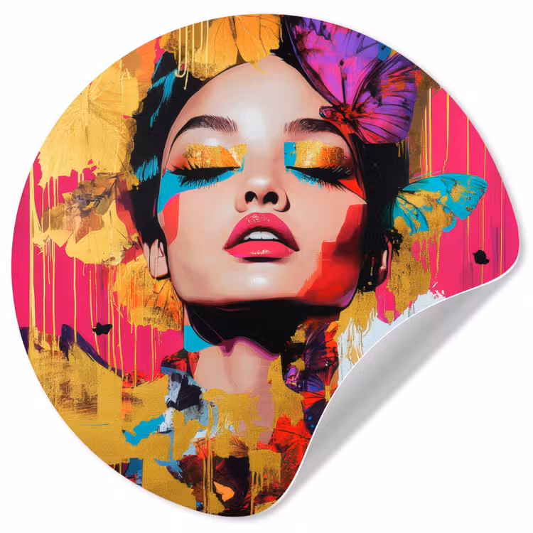 Vrouw - Abstract - Kleurrijk Wandcirkel behangsticker klein -3d