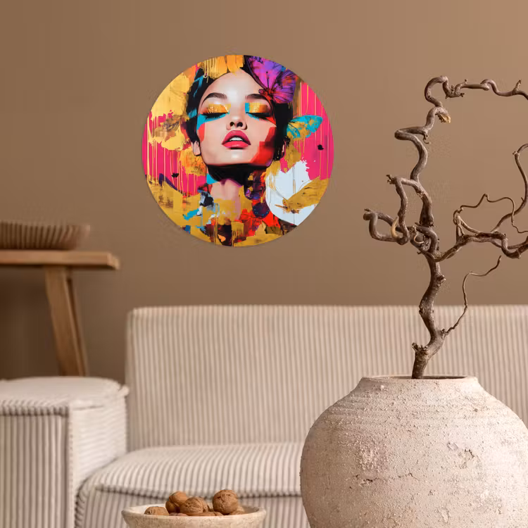 Vrouw - Abstract - Kleurrijk Wandcirkel behangsticker klein -sfeer1