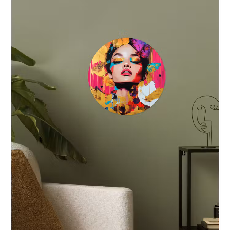 Vrouw - Abstract - Kleurrijk Wandcirkel behangsticker klein -sfeer2