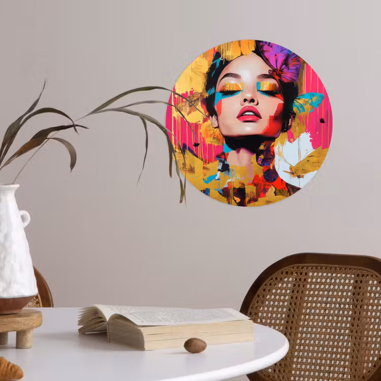 Vrouw - Abstract - Kleurrijk Wandcirkel behangsticker klein -sfeer3