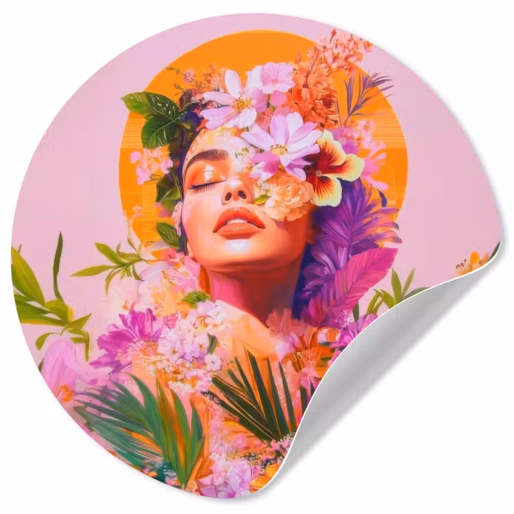 Vrouw - Abstract - Cirkel - Bloemen Wandcirkel behangsticker klein -3d