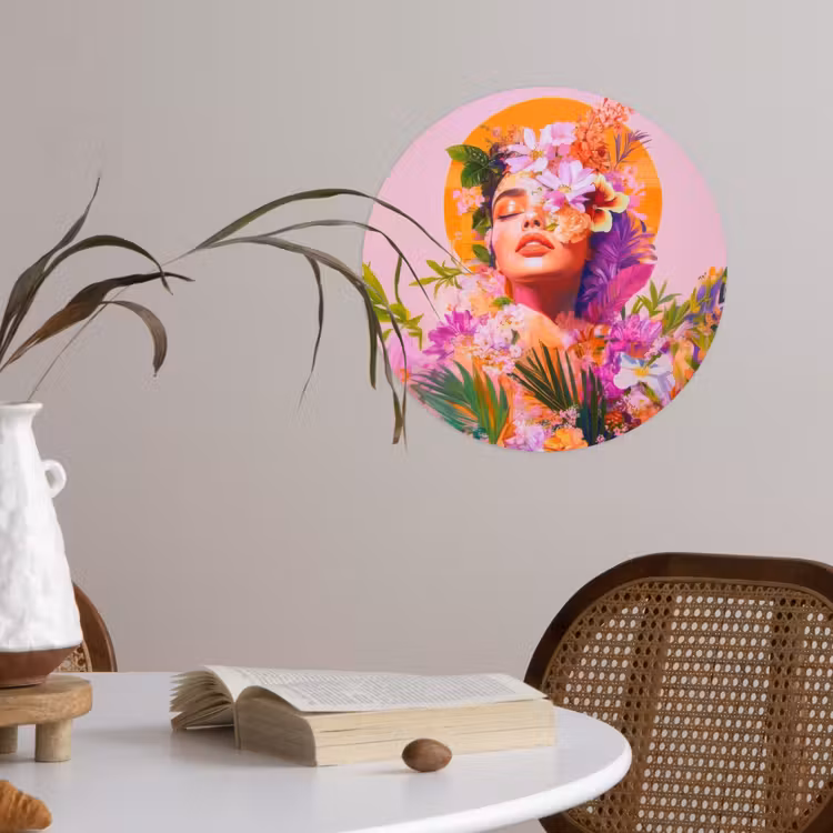 Vrouw - Abstract - Cirkel - Bloemen Wandcirkel behangsticker klein -sfeer3