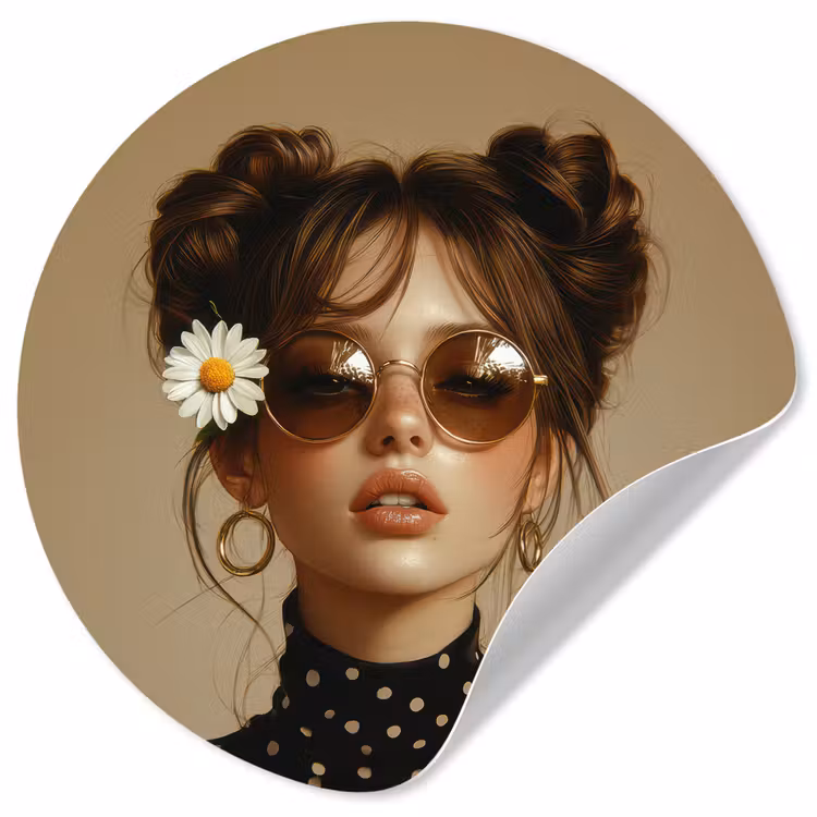 Vrouw - Beige - Bloem - Modern - Portret Wandcirkel behangsticker klein -3d