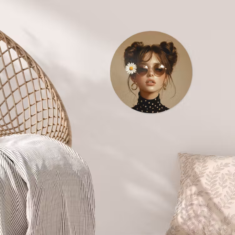 Vrouw - Beige - Bloem - Modern - Portret Wandcirkel behangsticker klein -sfeer4