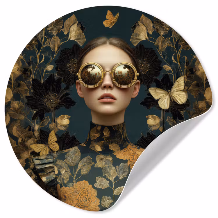 Vrouw - Bladeren - Goud - Vlinders Wandcirkel behangsticker klein -3d