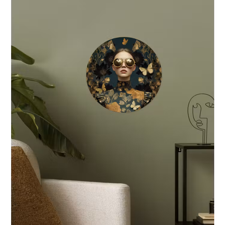 Vrouw - Bladeren - Goud - Vlinders Wandcirkel behangsticker klein -sfeer2