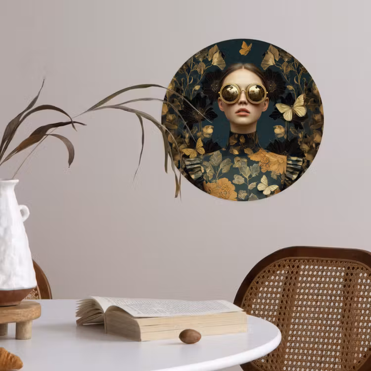 Vrouw - Bladeren - Goud - Vlinders Wandcirkel behangsticker klein -sfeer3