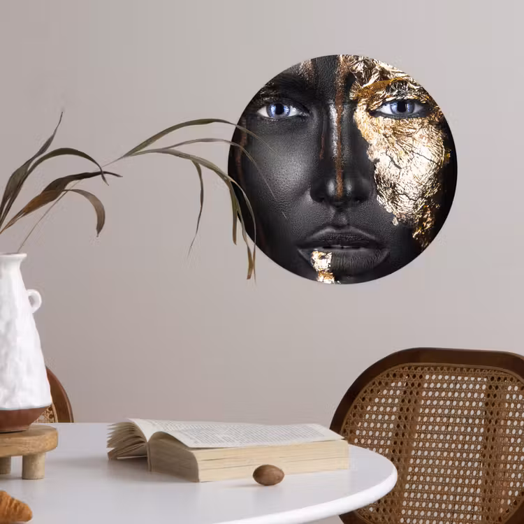 Vrouw - Bladgoud - Zwart - Goud - Luxe Wandcirkel behangsticker klein -sfeer3