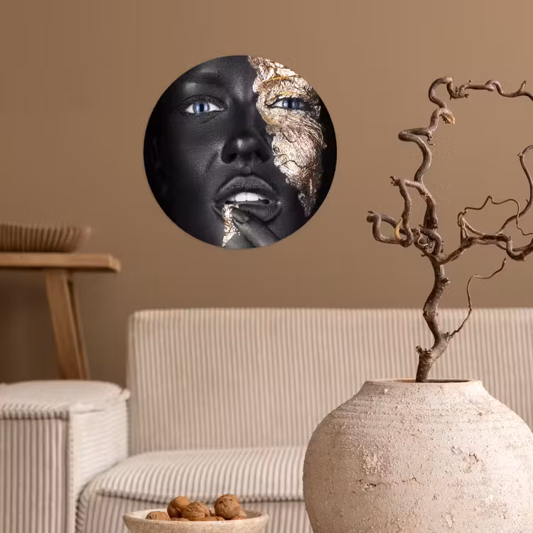Vrouw - Bladgoud - Zwart - Huid - Luxe Wandcirkel behangsticker klein -sfeer1