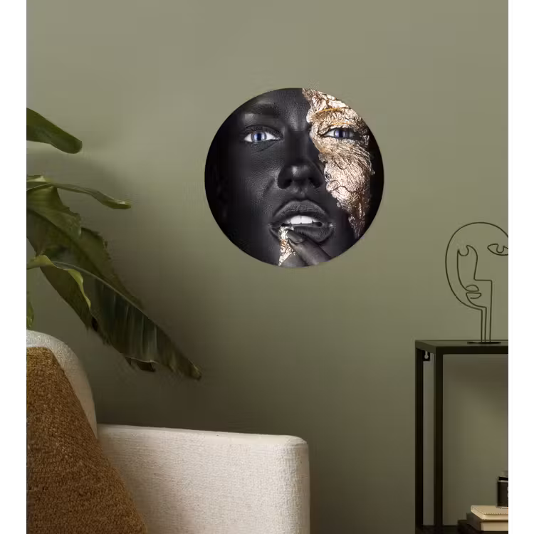 Vrouw - Bladgoud - Zwart - Huid - Luxe Wandcirkel behangsticker klein -sfeer2