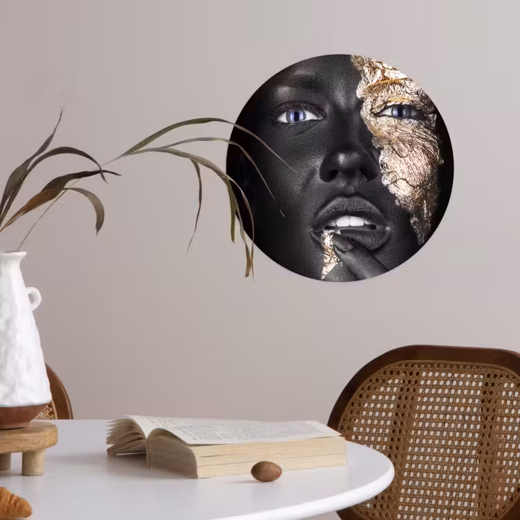Vrouw - Bladgoud - Zwart - Huid - Luxe Wandcirkel behangsticker klein -sfeer3