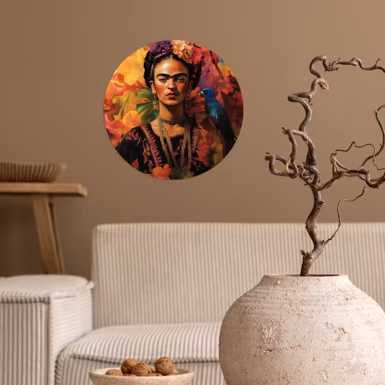 Vrouw - Bloemen - Papegaai - Schilderachtig Wandcirkel behangsticker klein -sfeer1