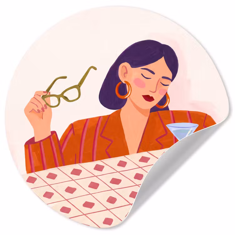 Vrouw - Bril - Cocktail - Illustratie - Modern Wandcirkel behangsticker klein -3d