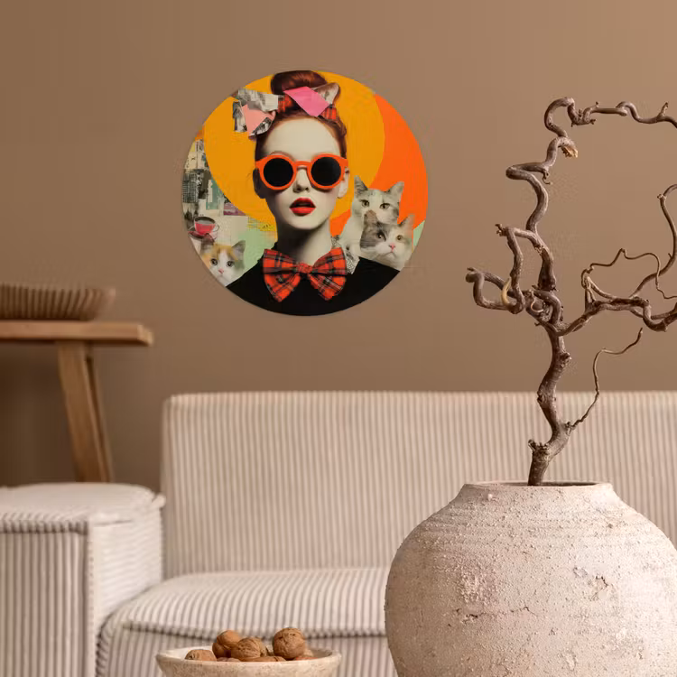 Vrouw - Bril - Strik - Retro Wandcirkel behangsticker klein -sfeer1