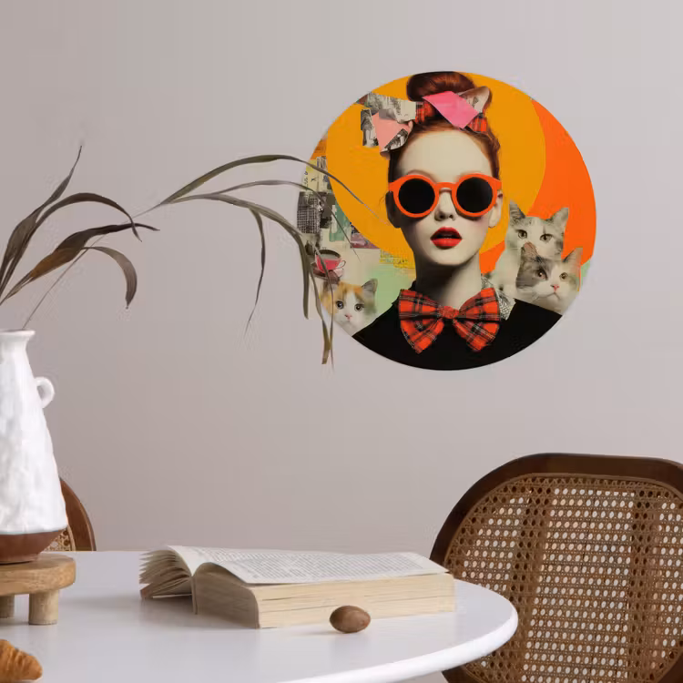 Vrouw - Bril - Strik - Retro Wandcirkel behangsticker klein -sfeer3