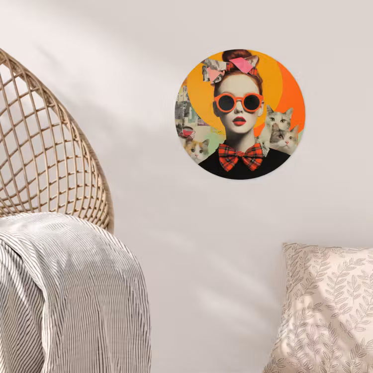 Vrouw - Bril - Strik - Retro Wandcirkel behangsticker klein -sfeer4