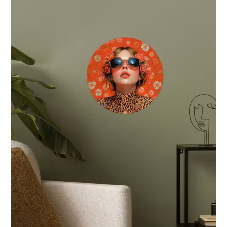 Vrouw - Kleurrijk - Dierenprint - Bloemen Wandcirkel behangsticker klein -sfeer2