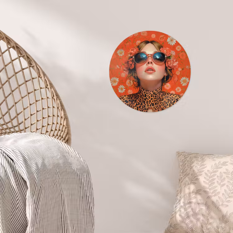 Vrouw - Kleurrijk - Dierenprint - Bloemen Wandcirkel behangsticker klein -sfeer4