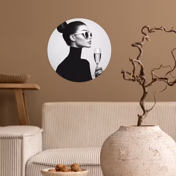 Vrouw - Champagne - Modern Wandcirkel behangsticker klein -sfeer1