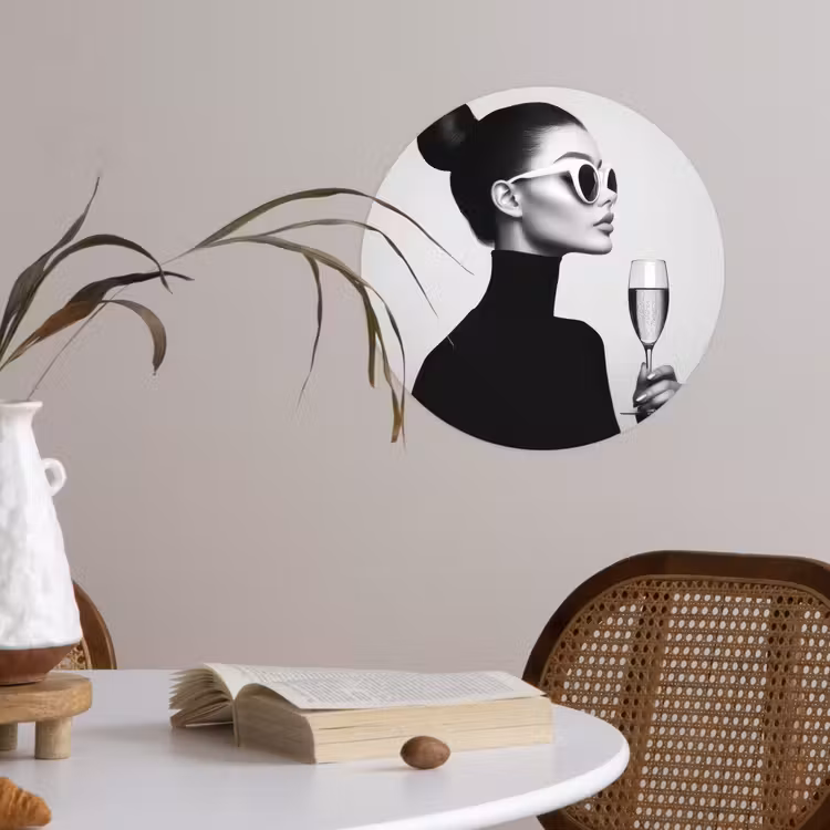 Vrouw - Champagne - Modern Wandcirkel behangsticker klein -sfeer3