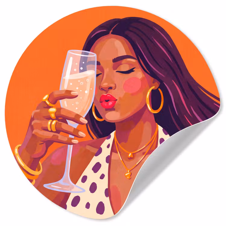 Vrouw - Champagne - Feest - Modern - Oranje Wandcirkel behangsticker klein -3d