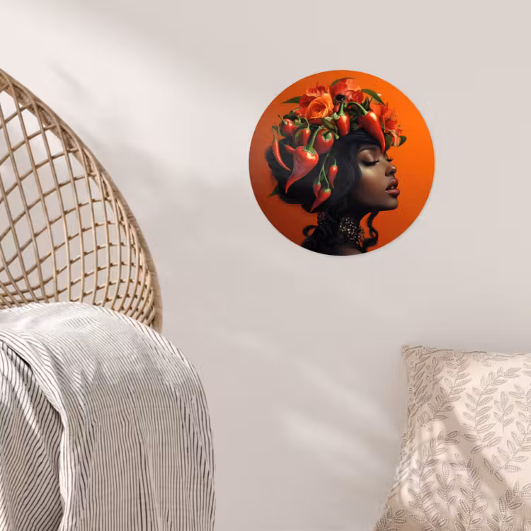 Vrouw - Chilipepers - Pepers - Bloemen Wandcirkel behangsticker klein -sfeer4